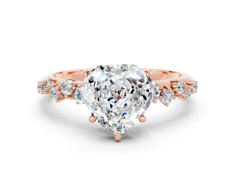 Rose gold Heart Cut Moissanite Cluster Side Stone Solitaire Ring with Prong Setting_24