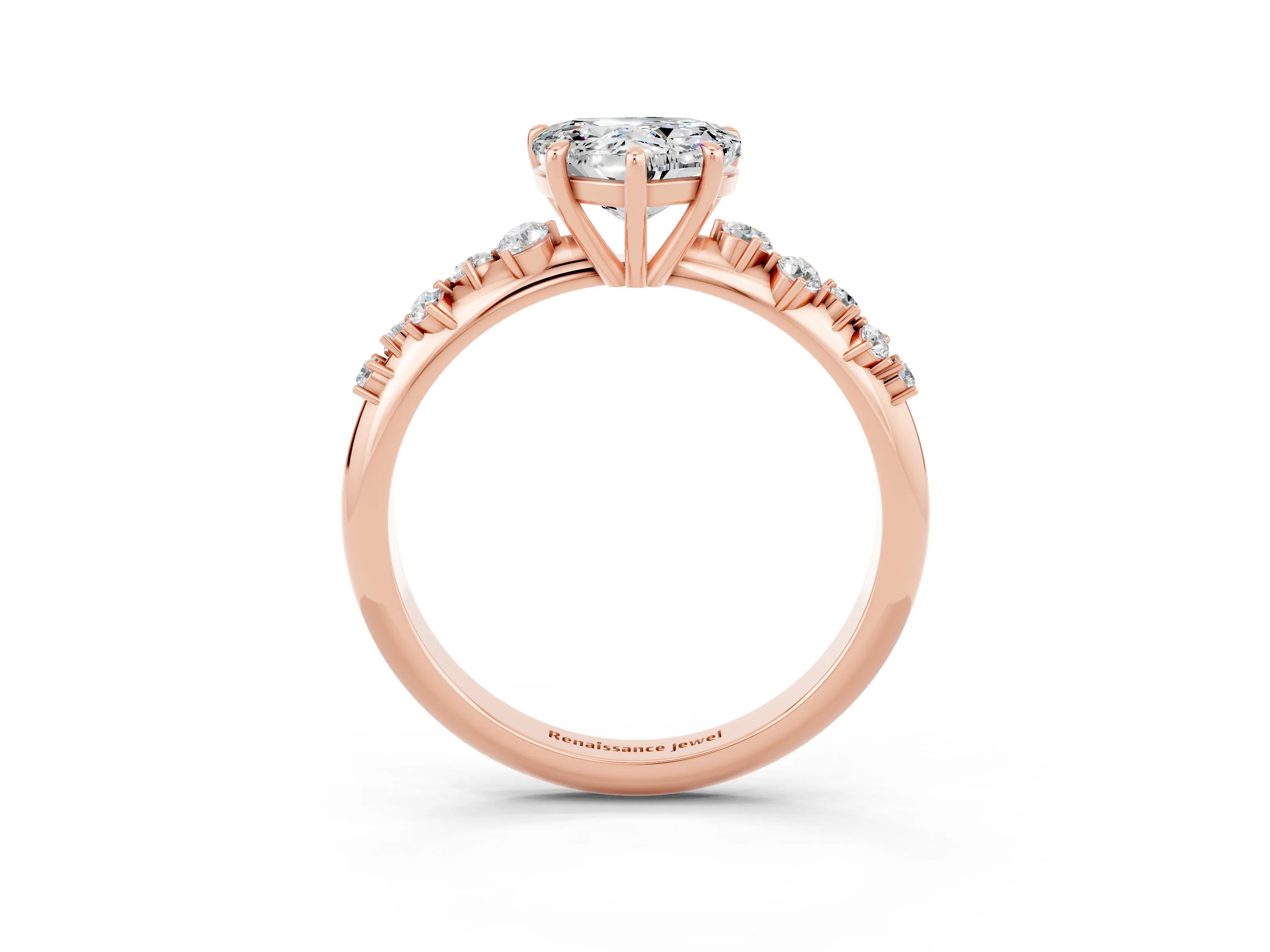 Rose gold Heart Cut Moissanite Cluster Side Stone Solitaire Ring with Prong Setting_27