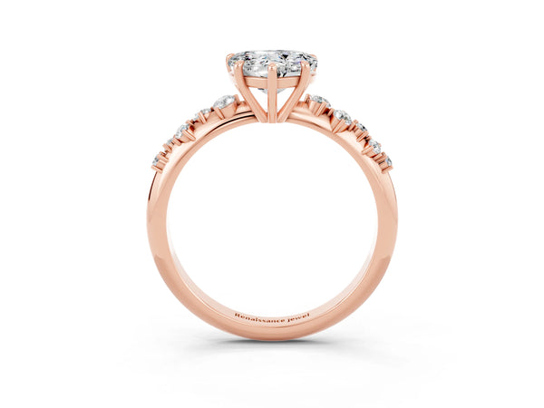 Rose gold Heart Cut Moissanite Cluster Side Stone Solitaire Ring with Prong Setting