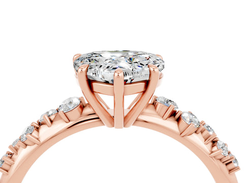 Rose gold Heart Cut Moissanite Cluster Side Stone Solitaire Ring with Prong Setting_28