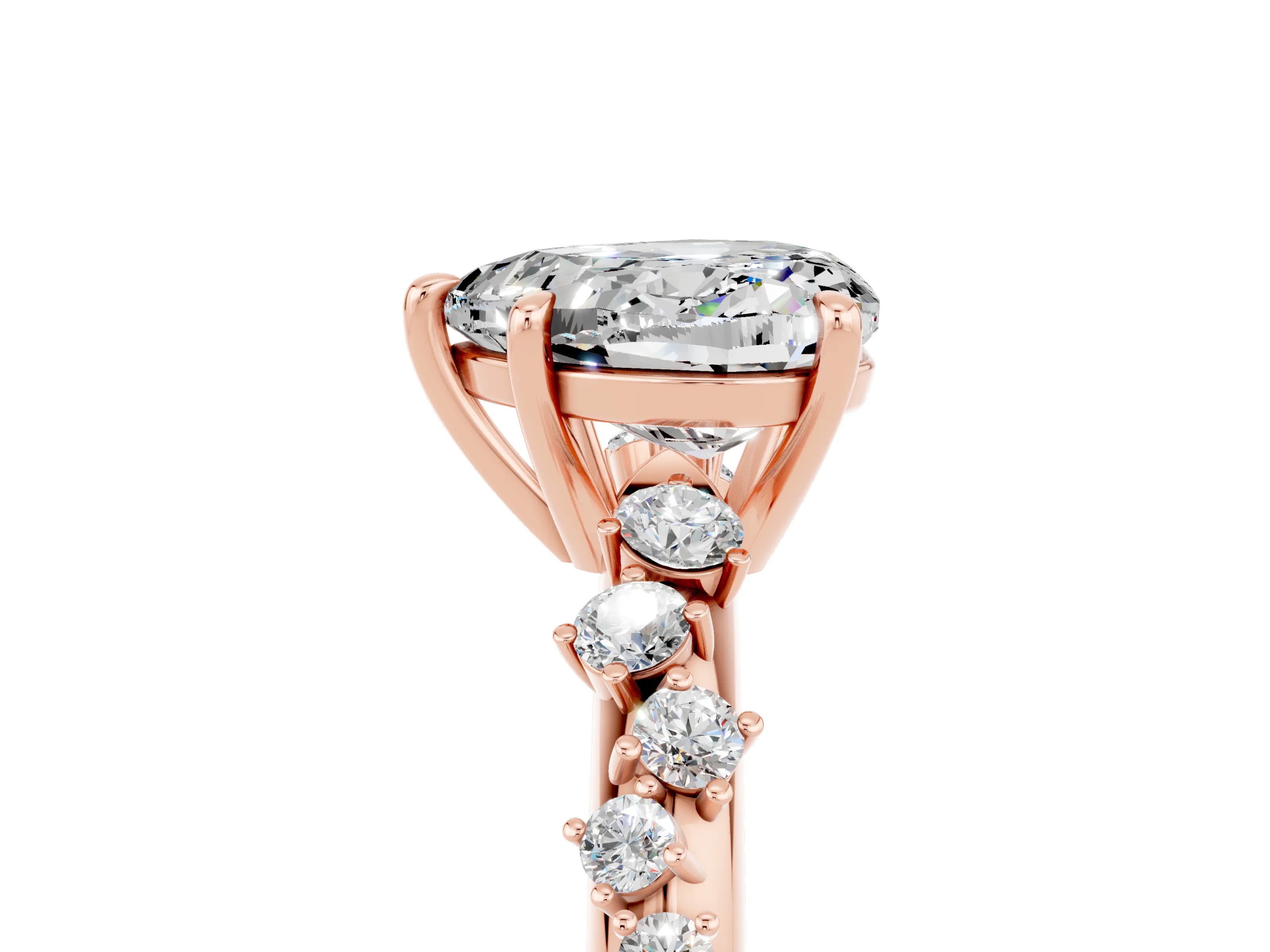 Rose gold Heart Cut Moissanite Cluster Side Stone Solitaire Ring with Prong Setting_29