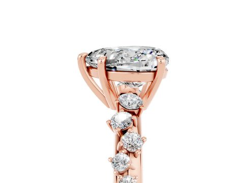 Rose gold Heart Cut Moissanite Cluster Side Stone Solitaire Ring with Prong Setting_29