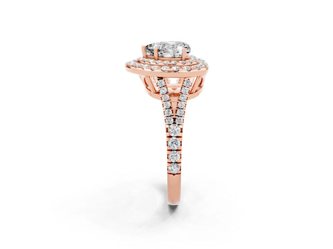 Rose gold Heart Cut Moissanite Double Halo Ring with Pavé Band and Prong Setting_14