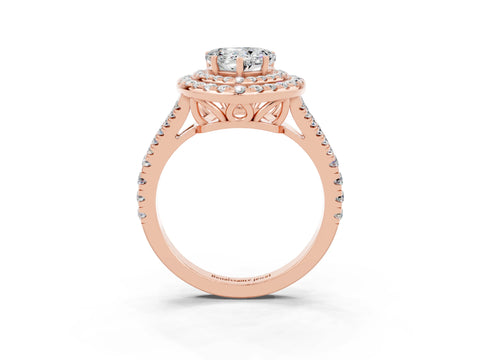 Rose gold Heart Cut Moissanite Double Halo Ring with Pavé Band and Prong Setting_15