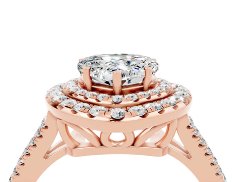 Rose gold Heart Cut Moissanite Double Halo Ring with Pavé Band and Prong Setting_16