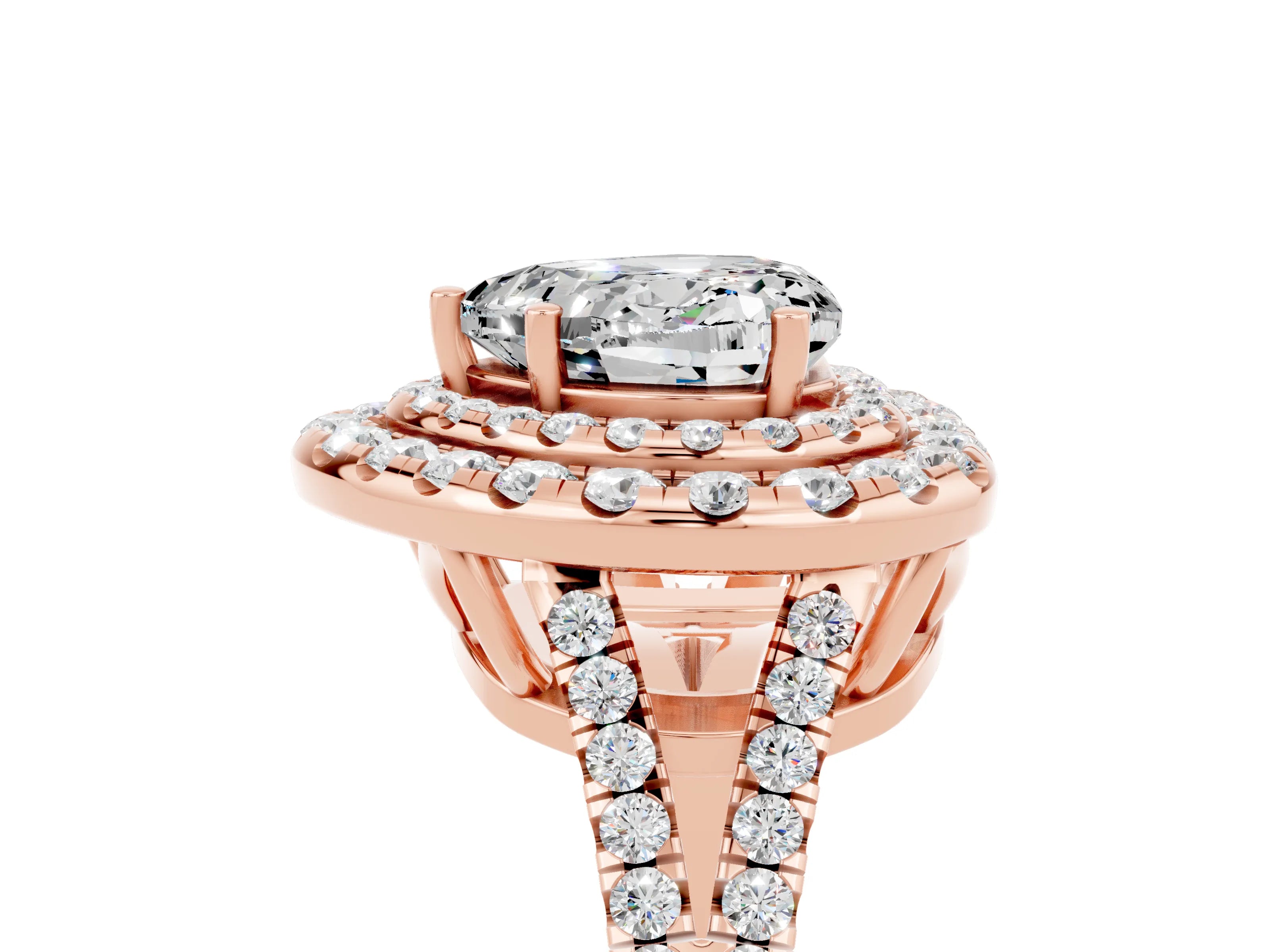 Rose gold Heart Cut Moissanite Double Halo Ring with Pavé Band and Prong Setting_17