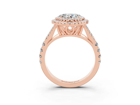 Rose gold Heart Cut Moissanite Double Halo Ring with Split Shank and Prong Setting_15