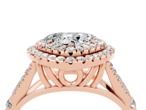 Rose gold Heart Cut Moissanite Double Halo Ring with Split Shank and Prong Setting_16