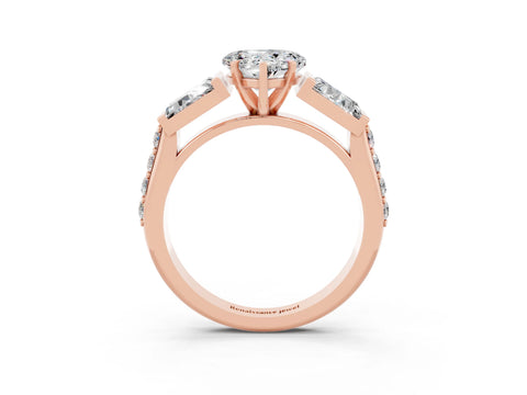 Rose gold Heart Cut Moissanite Engagement Ring with Baguette Side Stones and Channel Set Band_3