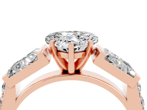 Rose gold Heart Cut Moissanite Engagement Ring with Baguette Side Stones and Channel Set Band_4