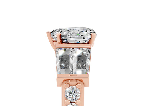 Rose gold Heart Cut Moissanite Engagement Ring with Baguette Side Stones and Channel Set Band_5