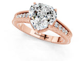 Rose gold Heart Cut Moissanite Engagement Ring with Milgrain Channel Set Band and Prong Setting_1