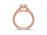 Rose gold Heart Cut Moissanite Engagement Ring with Milgrain Channel Set Band and Prong Setting_3
