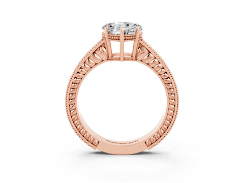 Rose gold Heart Cut Moissanite Engagement Ring with Milgrain Channel Set Band and Prong Setting_3