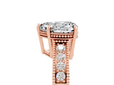 Rose gold Heart Cut Moissanite Engagement Ring with Milgrain Channel Set Band and Prong Setting_5