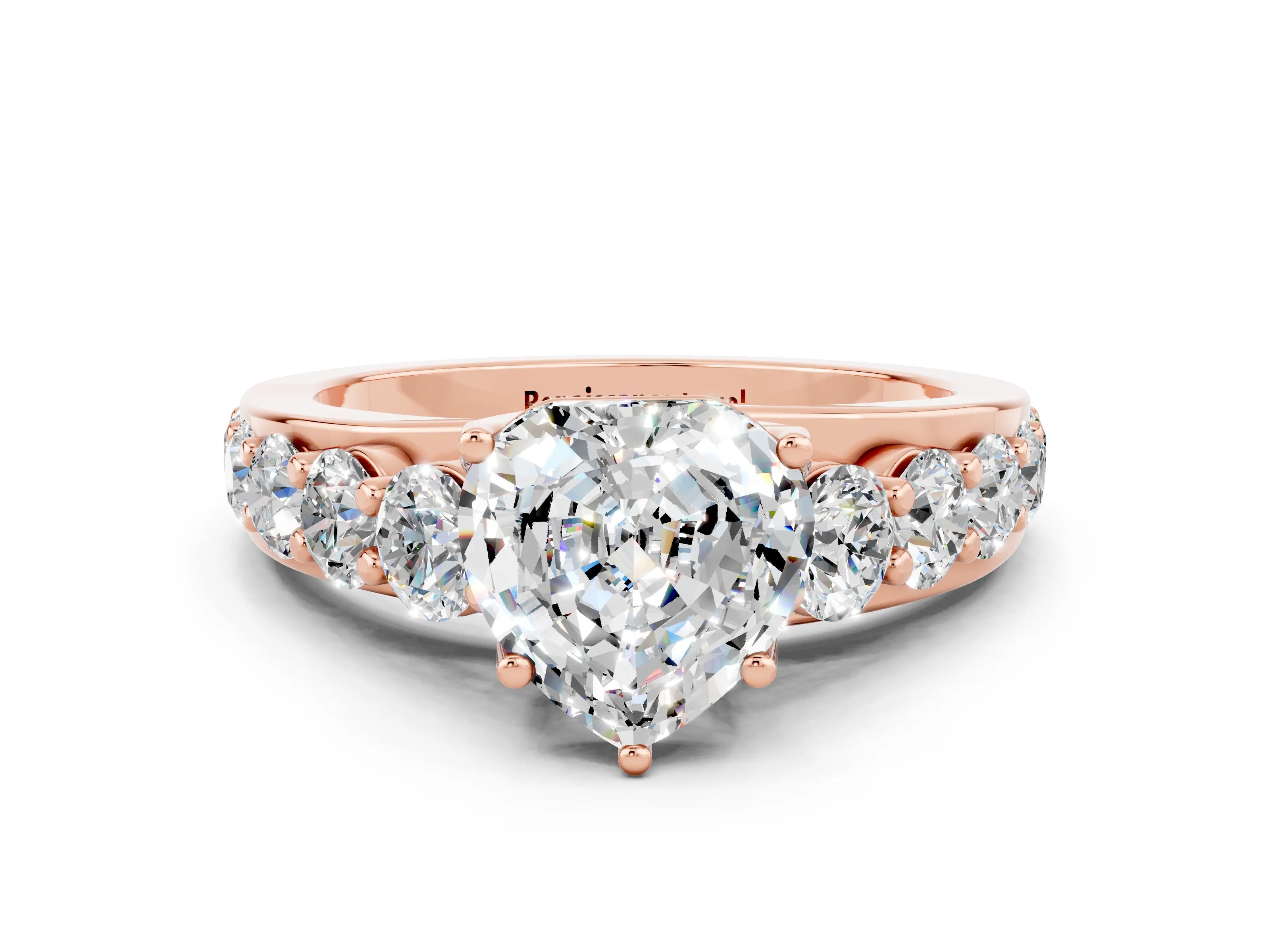 Rose gold Heart Cut Moissanite Engagement Ring with Pavé Band and Four-Prong Setting