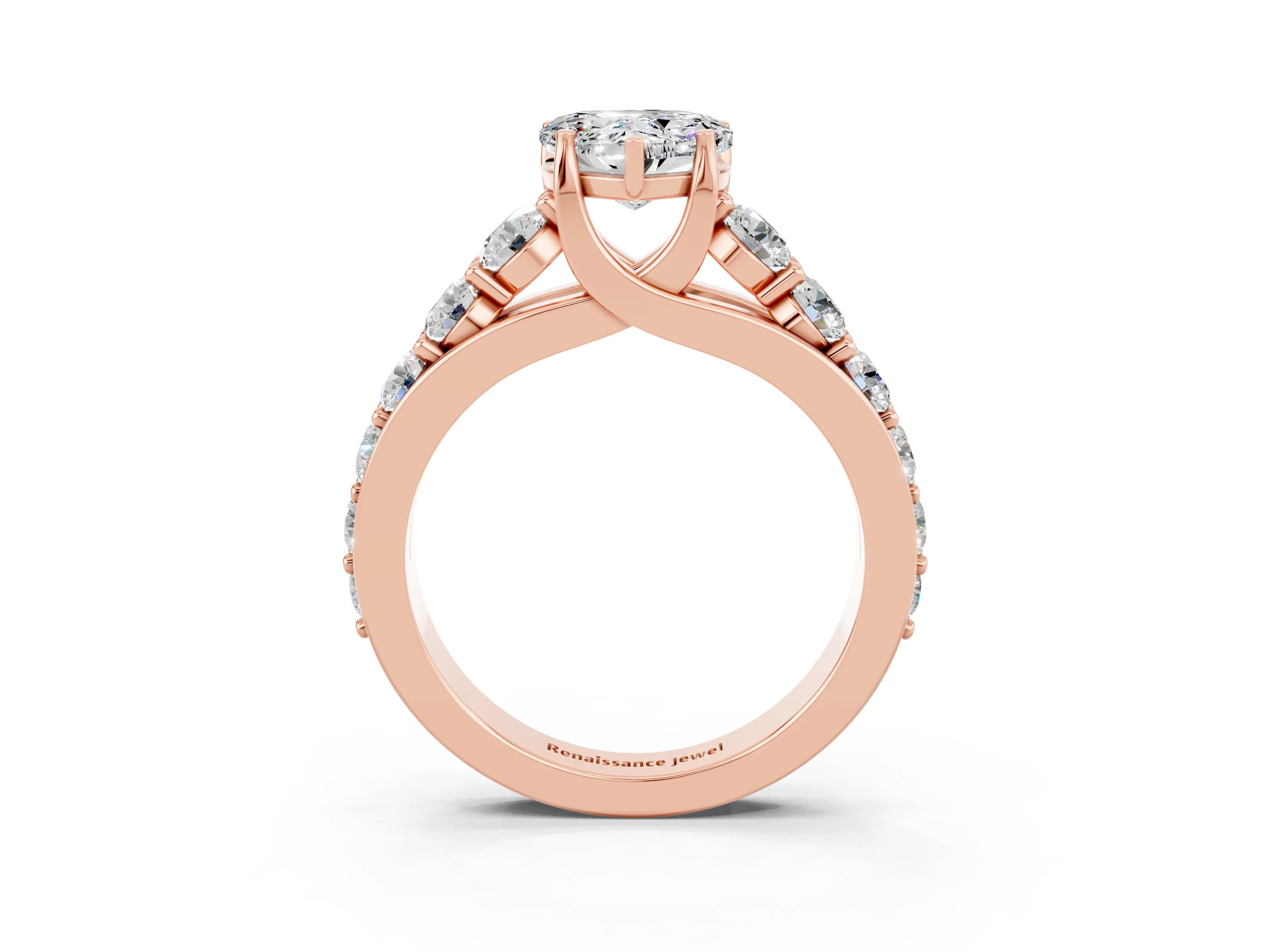 Rose gold Heart Cut Moissanite Engagement Ring with Pavé Band and Four-Prong Setting_3