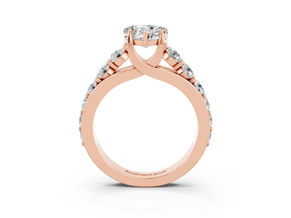 Rose gold Heart Cut Moissanite Engagement Ring with Pavé Band and Four-Prong Setting