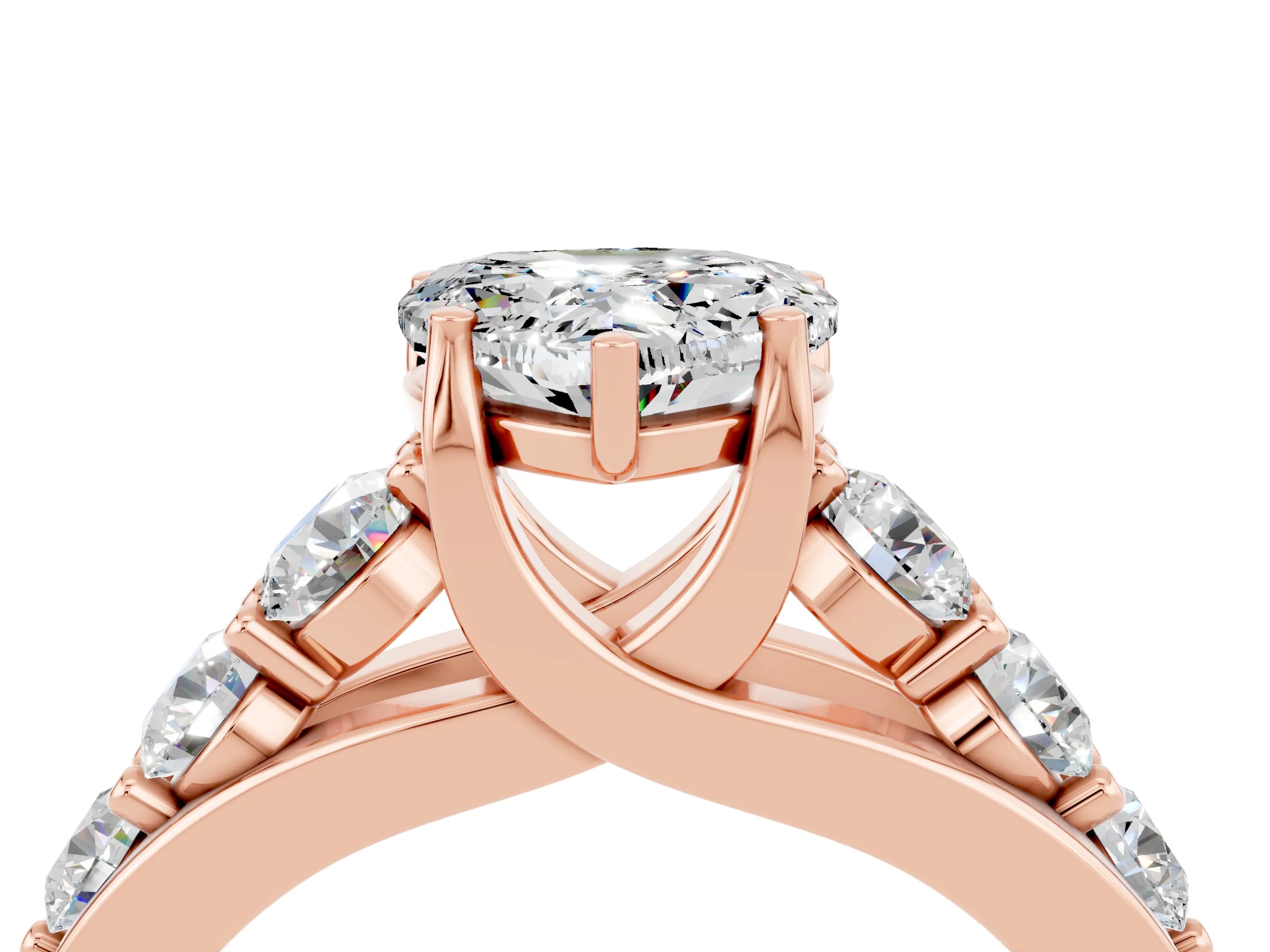 Rose gold Heart Cut Moissanite Engagement Ring with Pavé Band and Four-Prong Setting_4