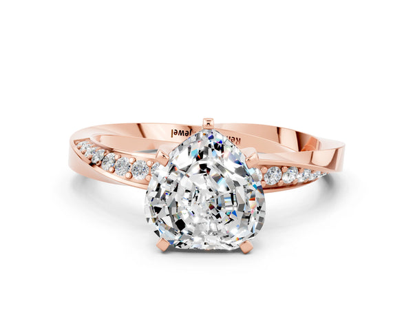 Rose gold Heart Cut Moissanite Engagement Ring with Side Stone Accents and Four-Prong Setting