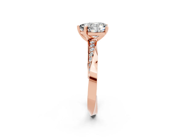 Rose gold Heart Cut Moissanite Engagement Ring with Side Stone Accents and Four-Prong Setting