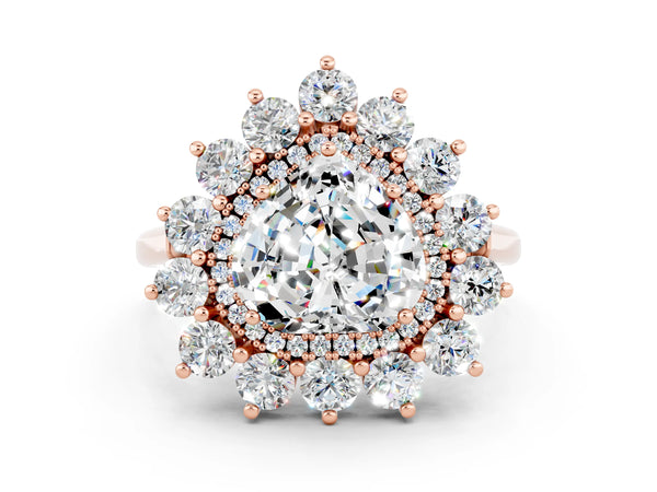 Rose gold Heart Cut Moissanite Floral Double Halo Engagement Ring with Prong Setting
