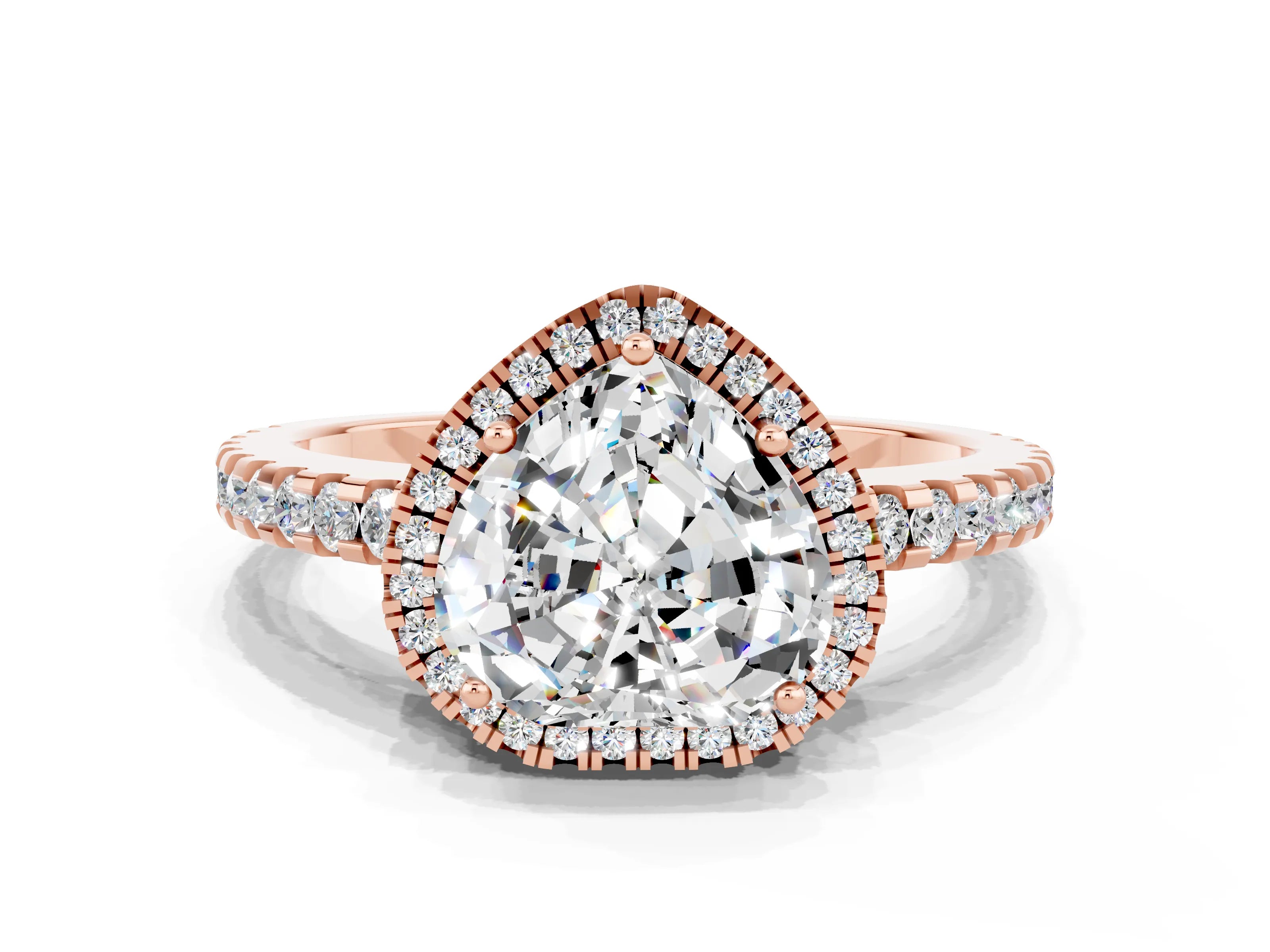 Rose gold Heart Cut Moissanite Halo Engagement Ring with Pavé Band and Prong Setting_12
