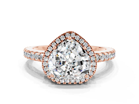 Rose gold Heart Cut Moissanite Halo Engagement Ring with Pavé Band and Prong Setting_12