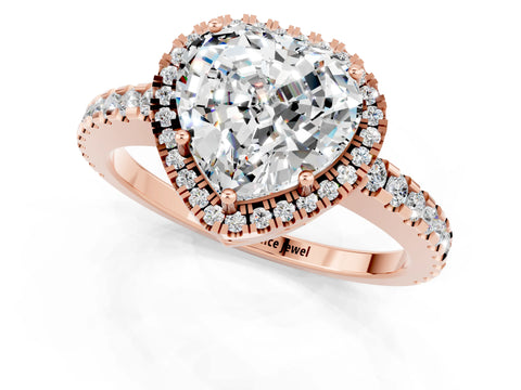 Rose gold Heart Cut Moissanite Halo Engagement Ring with Pavé Band and Prong Setting_13
