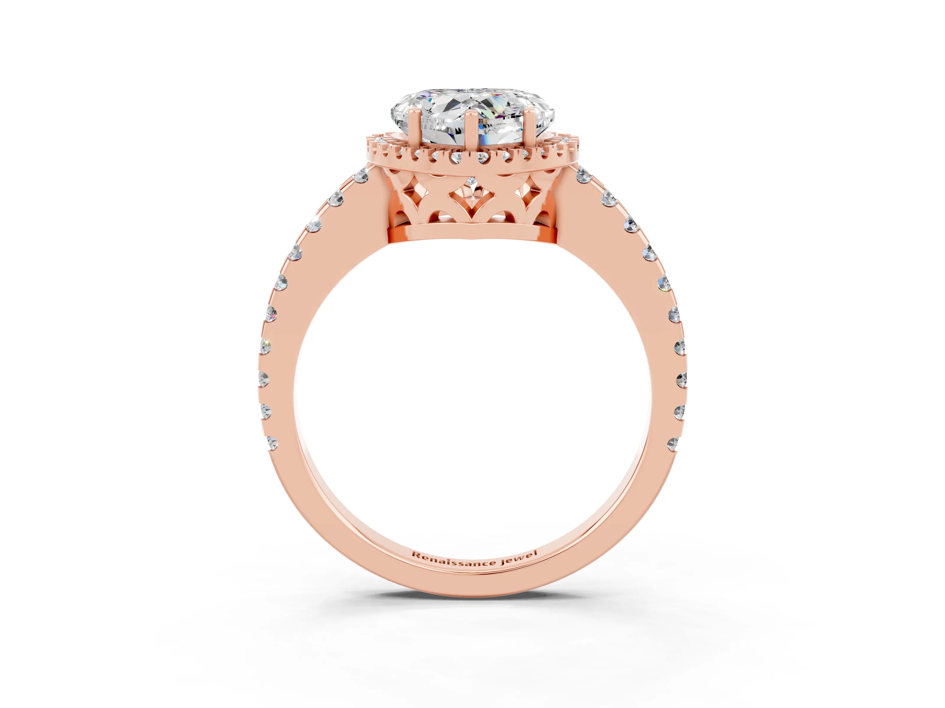 Rose gold Heart Cut Moissanite Halo Engagement Ring with Pavé Band and Prong Setting_15
