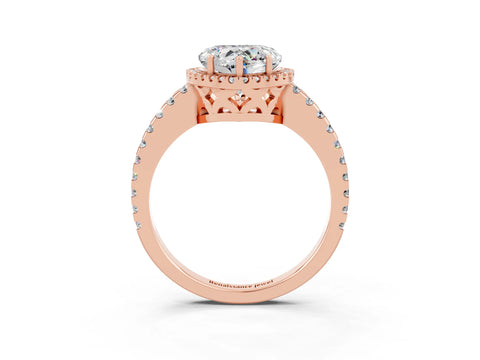 Rose gold Heart Cut Moissanite Halo Engagement Ring with Pavé Band and Prong Setting_15