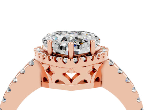 Rose gold Heart Cut Moissanite Halo Engagement Ring with Pavé Band and Prong Setting_16