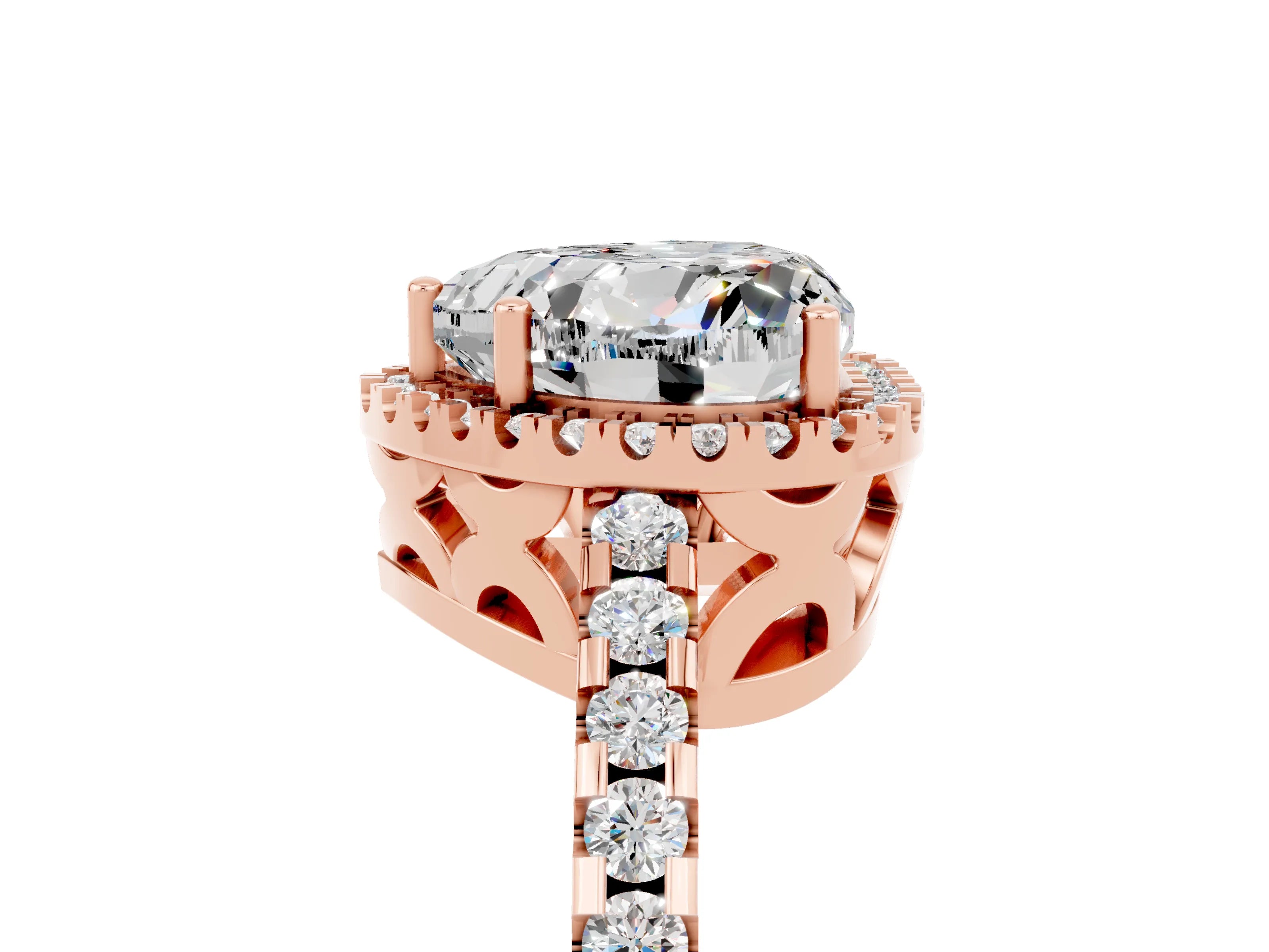 Rose gold Heart Cut Moissanite Halo Engagement Ring with Pavé Band and Prong Setting_17