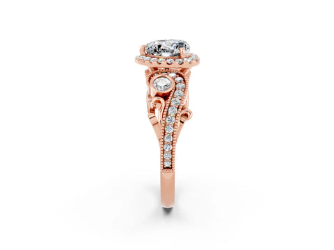 Rose gold Heart Cut Moissanite Halo Ring with Milgrain Pavé Band and Four-Prong Setting_14