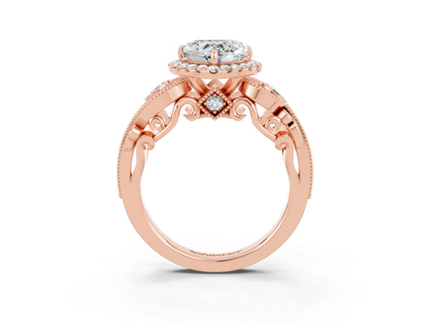 Rose gold Heart Cut Moissanite Halo Ring with Milgrain Pavé Band and Four-Prong Setting_15