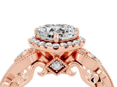 Rose gold Heart Cut Moissanite Halo Ring with Milgrain Pavé Band and Four-Prong Setting_16