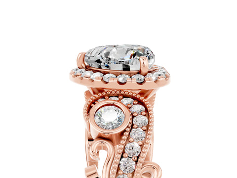 Rose gold Heart Cut Moissanite Halo Ring with Milgrain Pavé Band and Four-Prong Setting_17