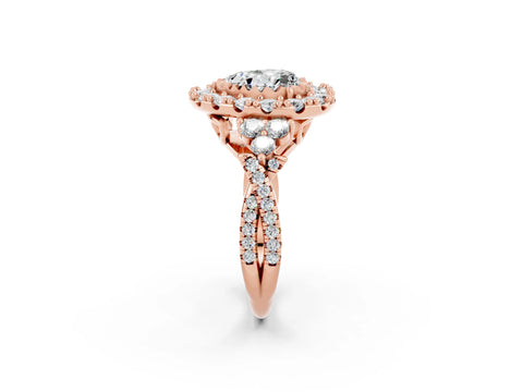 Rose gold Heart Cut Moissanite Halo Ring with Pavé Band and Four-Prong Setting_14