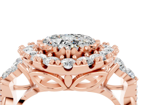 Rose gold Heart Cut Moissanite Halo Ring with Pavé Band and Four-Prong Setting_16