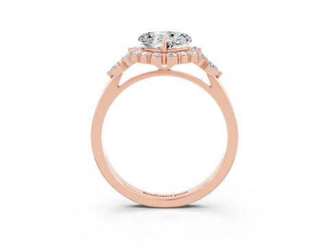 Rose gold Heart Cut Moissanite Halo Ring with Pear Side Stones and Prong Setting_15