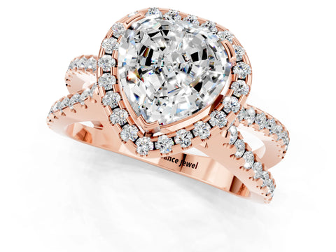 Rose gold Heart Cut Moissanite Halo Ring with Split Shank Pavé Band and Prong Setting_1