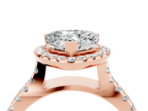 Rose gold Heart Cut Moissanite Halo Ring with Split Shank Pavé Band and Prong Setting_4