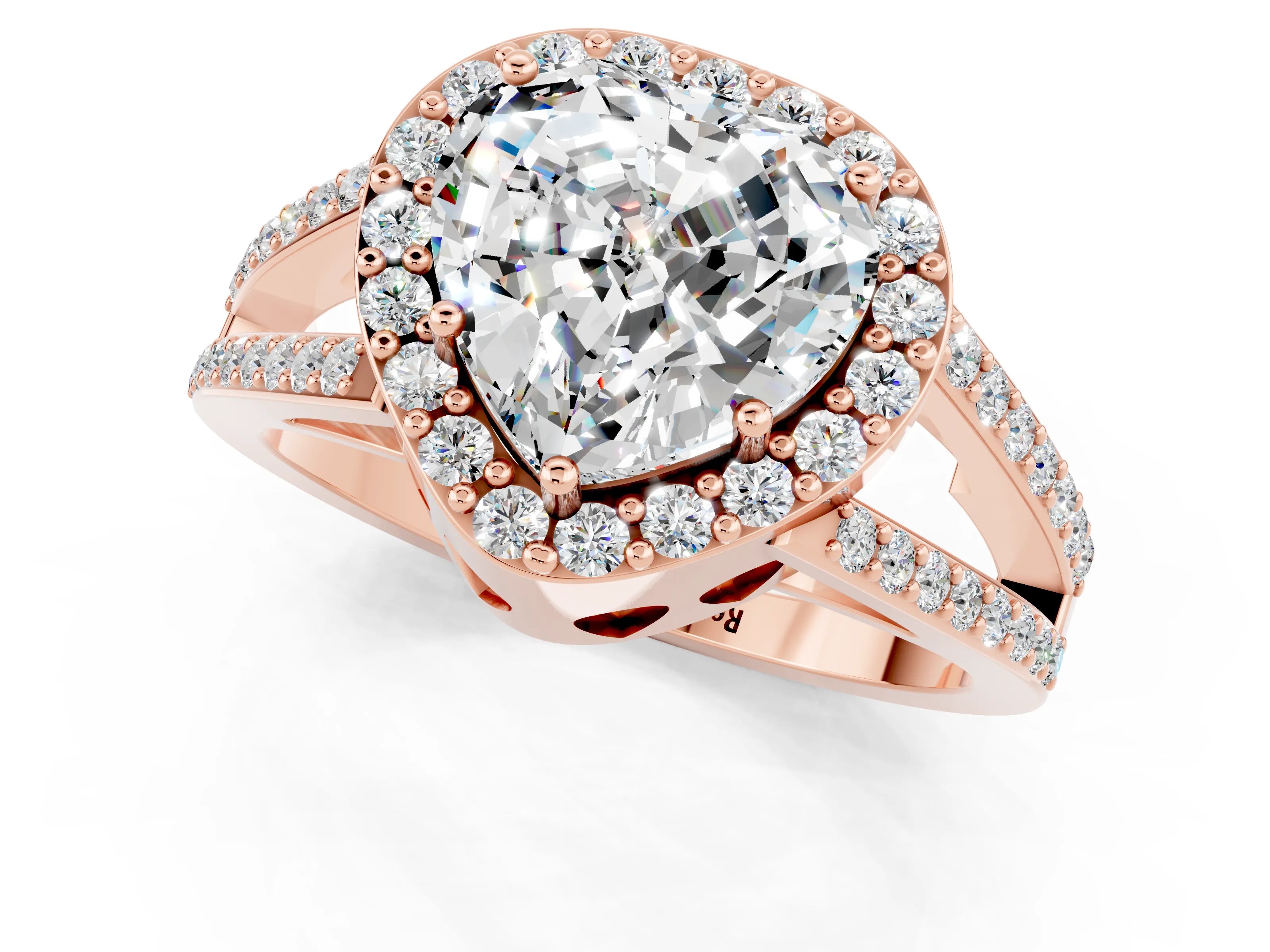 Rose gold Heart Cut Moissanite Halo Ring with Split Shank U-Prong Band and Four-Prong Setting_1