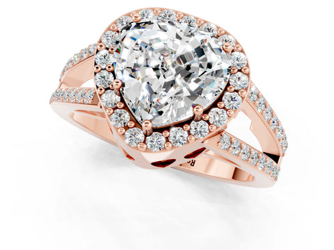 Rose gold Heart Cut Moissanite Halo Ring with Split Shank U-Prong Band and Four-Prong Setting_1
