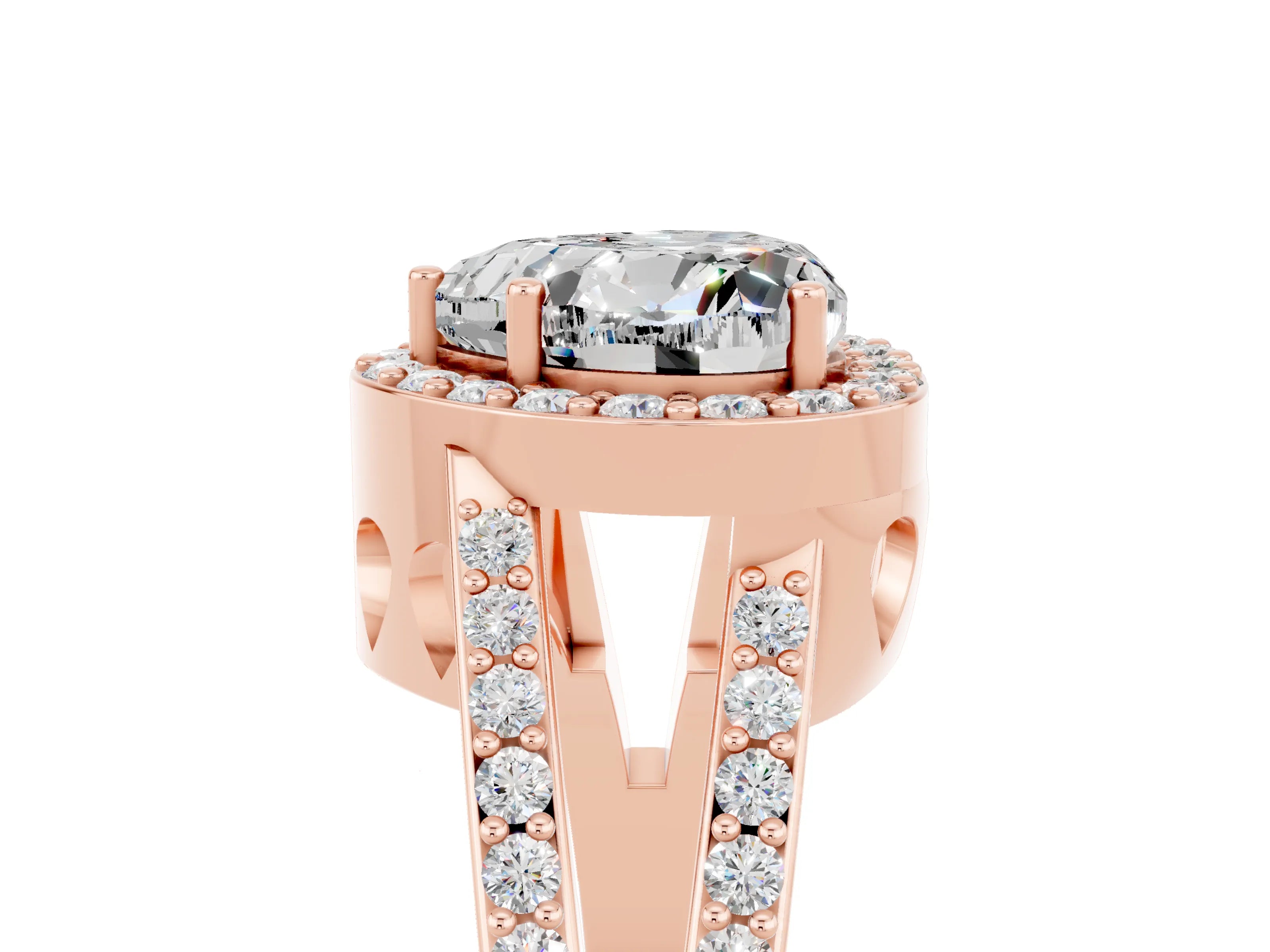 Rose gold Heart Cut Moissanite Halo Ring with Split Shank U-Prong Band and Four-Prong Setting_5