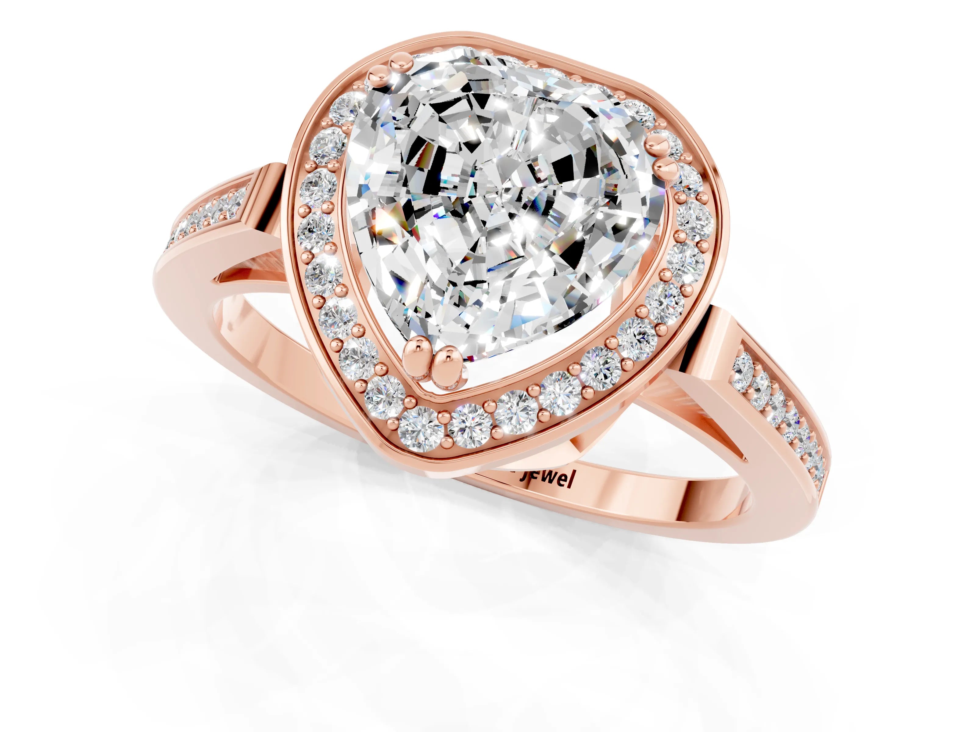 Rose gold Heart Cut Moissanite Halo Ring with Split Shank and Four-Prong Setting_1