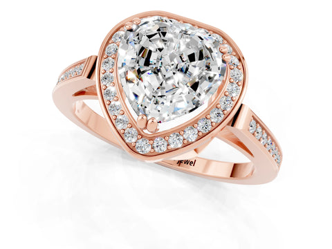 Rose gold Heart Cut Moissanite Halo Ring with Split Shank and Four-Prong Setting_1