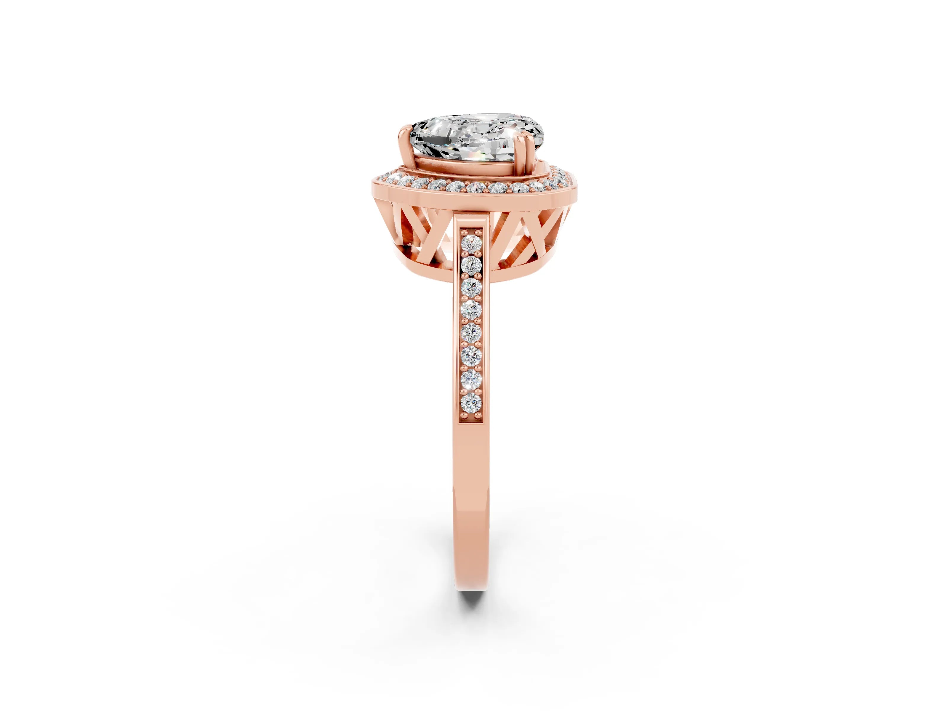 Rose gold Heart Cut Moissanite Halo Ring with Split Shank and Four-Prong Setting_2