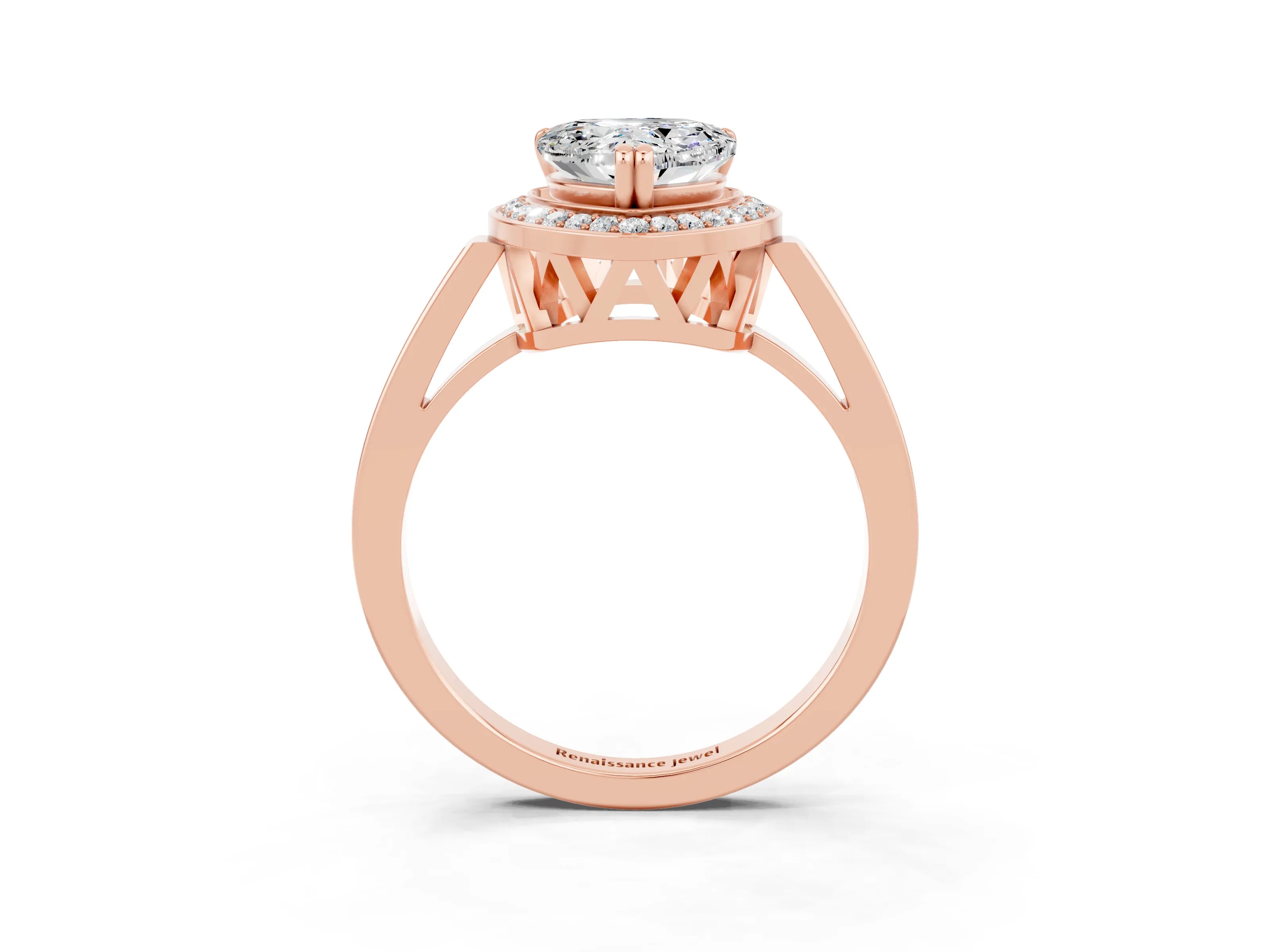Rose gold Heart Cut Moissanite Halo Ring with Split Shank and Four-Prong Setting_3