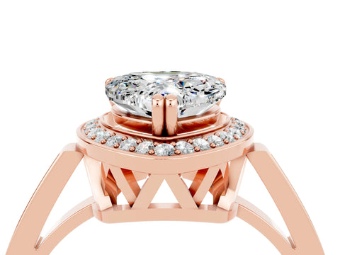 Rose gold Heart Cut Moissanite Halo Ring with Split Shank and Four-Prong Setting_4